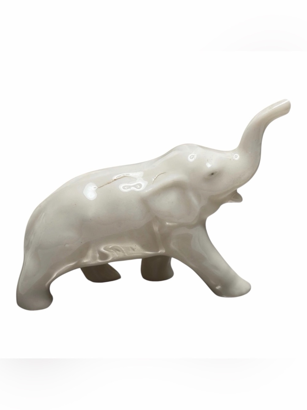 Occupied Japan Small Elephant White Trunk Up Charming Vintage Miniature 1940-60s
